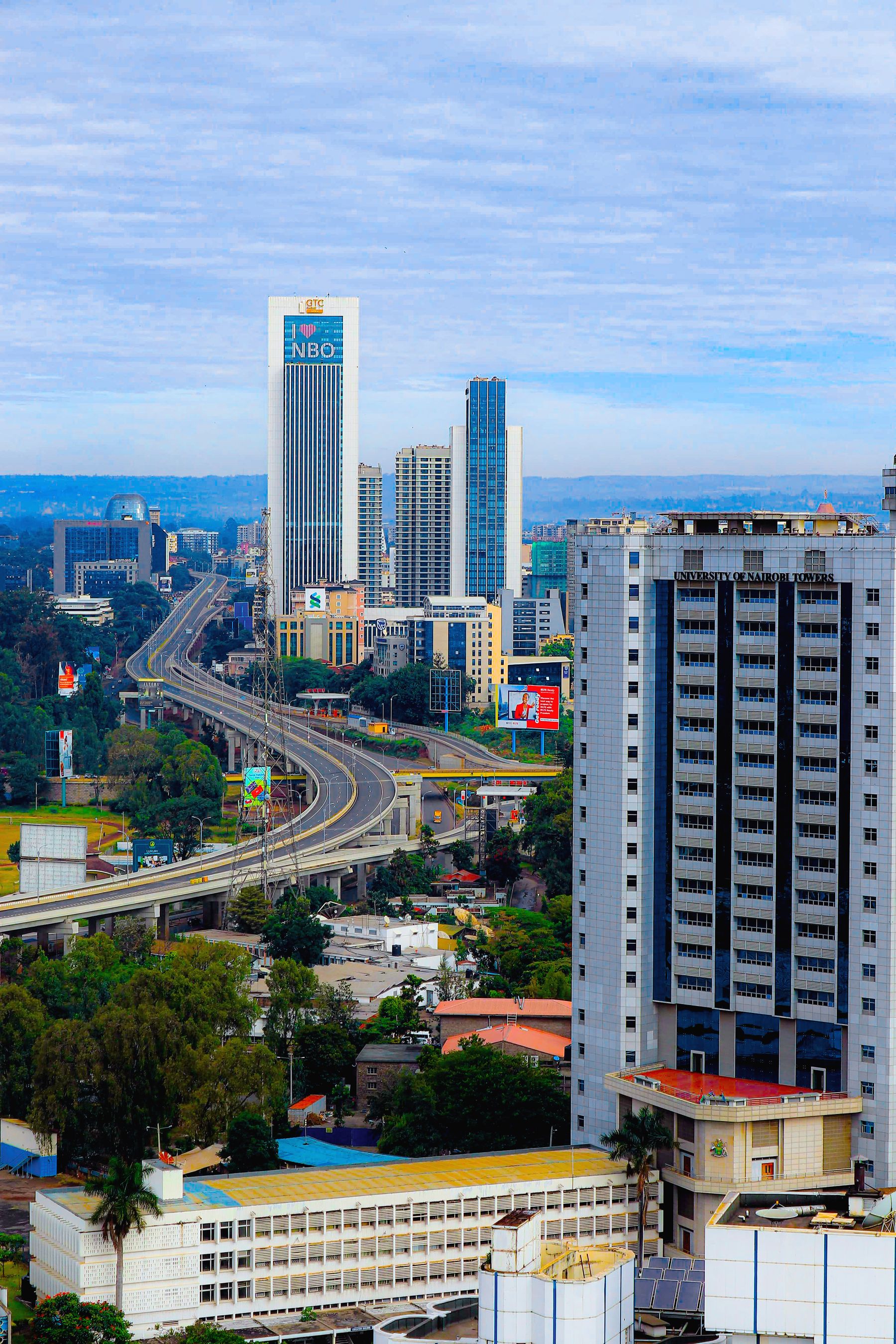 Nairobi skyline and expressway in daylight